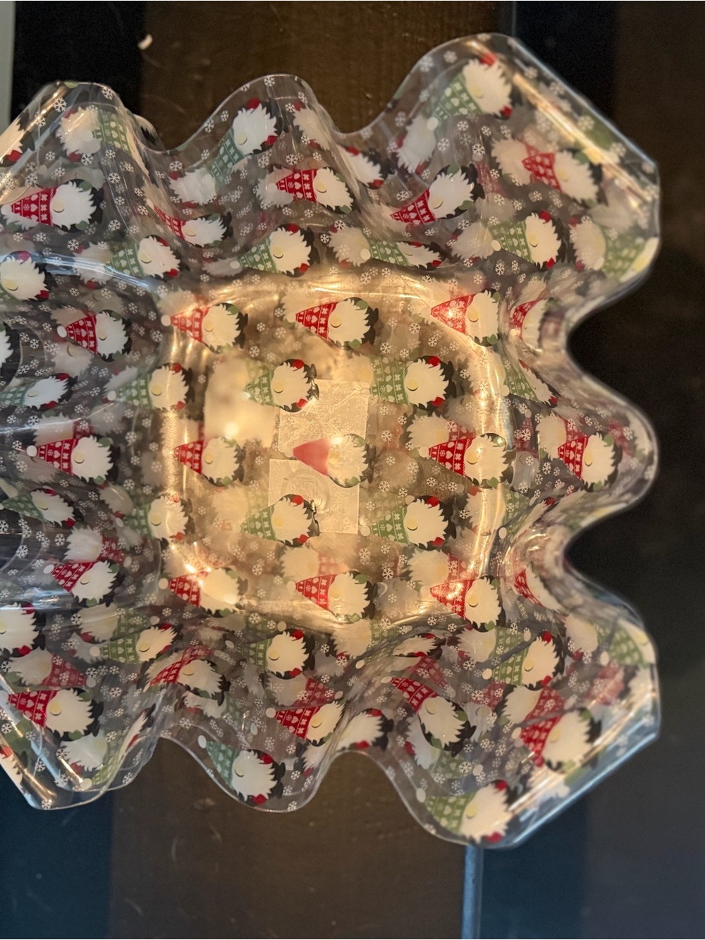 Set of 3 Festive Gnome Glass Decorative Bowls - Red & Green
